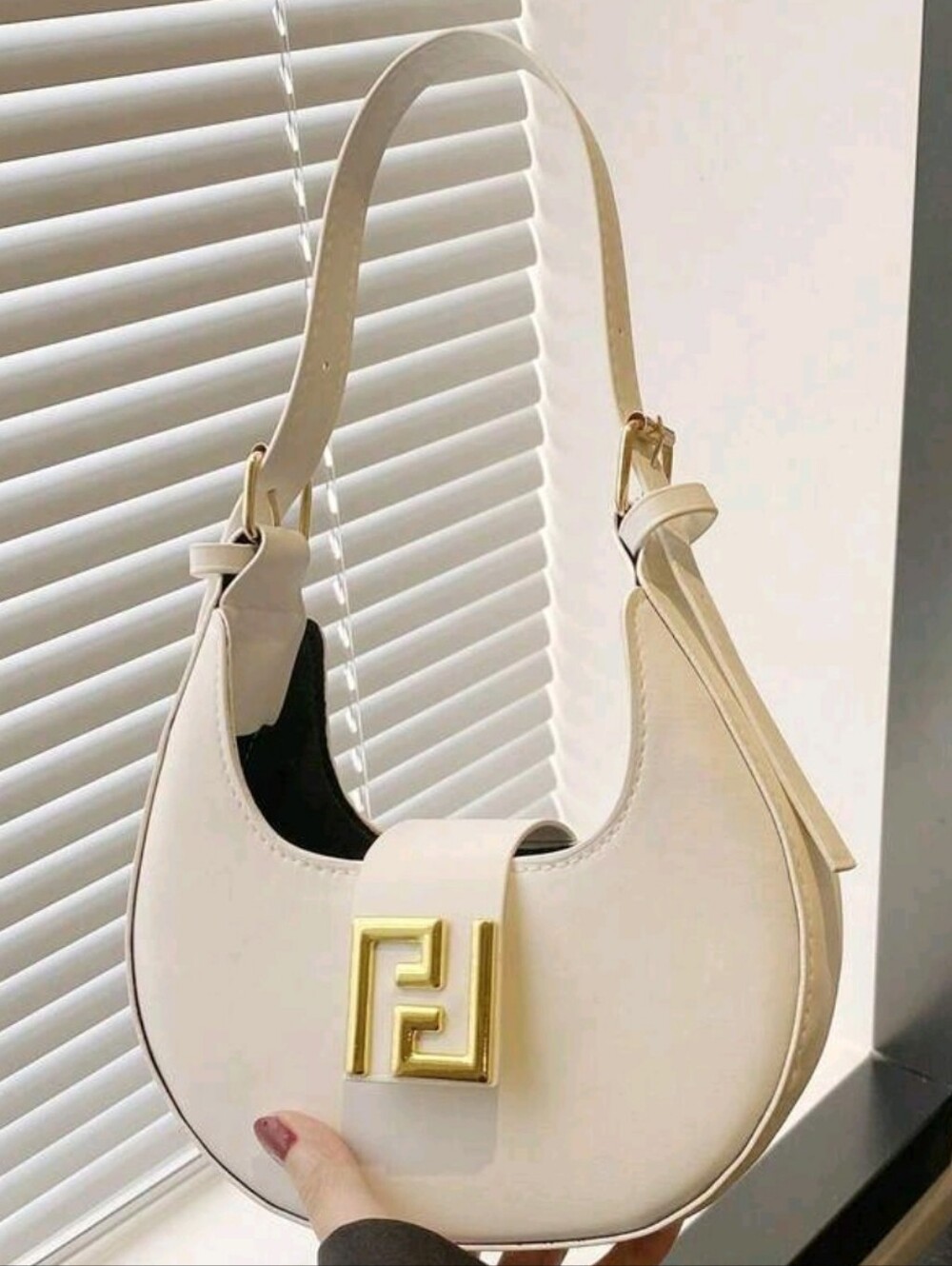 BRAND NEW ** Cream Crescent Shoulder Bag with Gold Accent